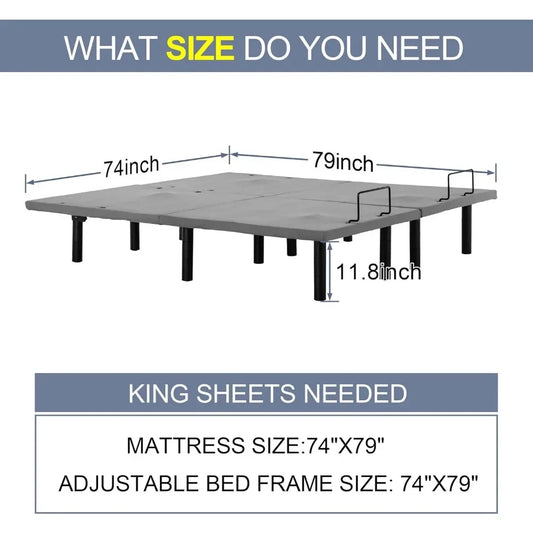 Adjustable Electric Split King Bed Base Frame with Massage, USB Type-C Ports, Zero Gravity, Under Bed Led Lighting