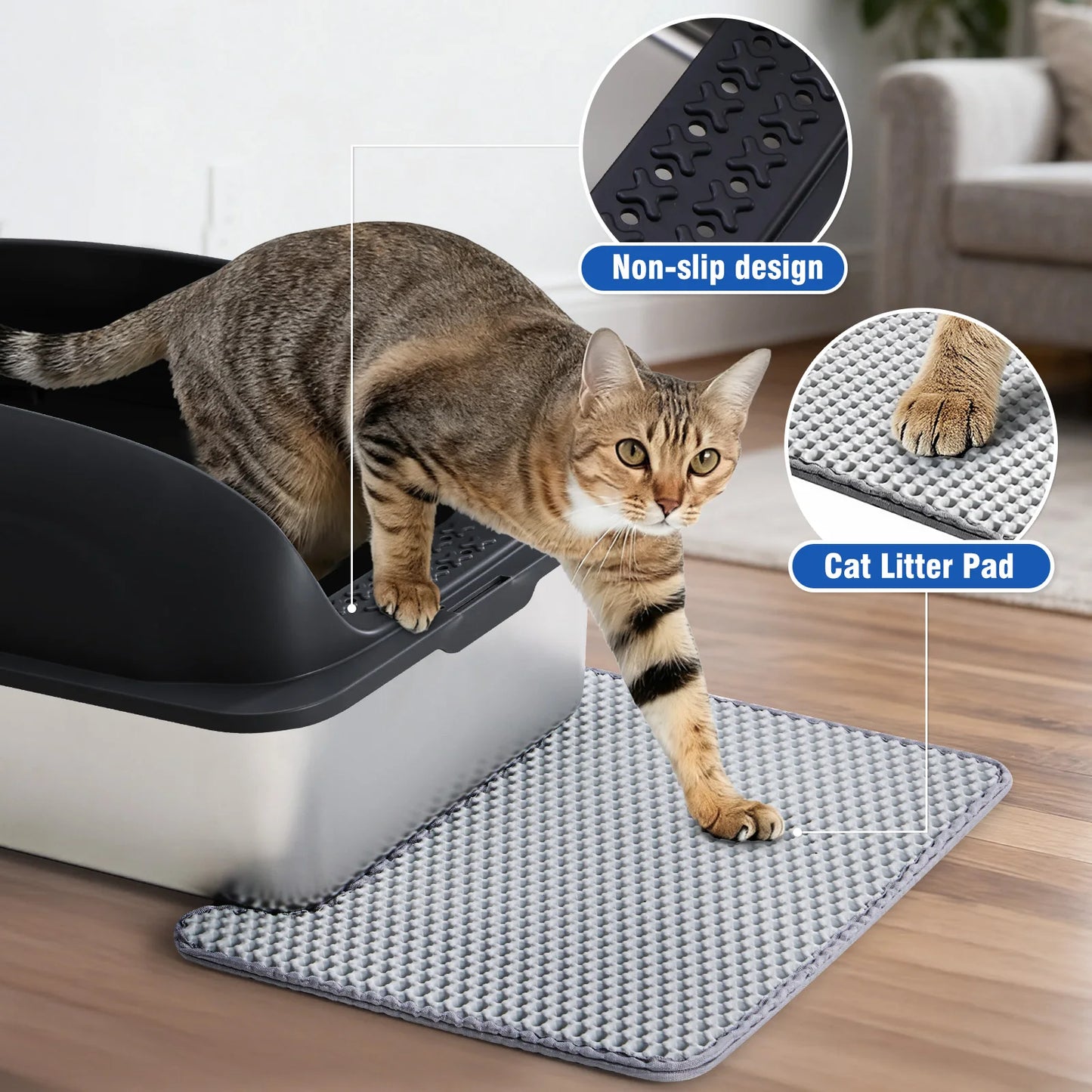 Stainless 24IN Steel Cat Litter Box with Lid, for Big Cats, Anti-Urine Leakage, Scoop and Mat Included