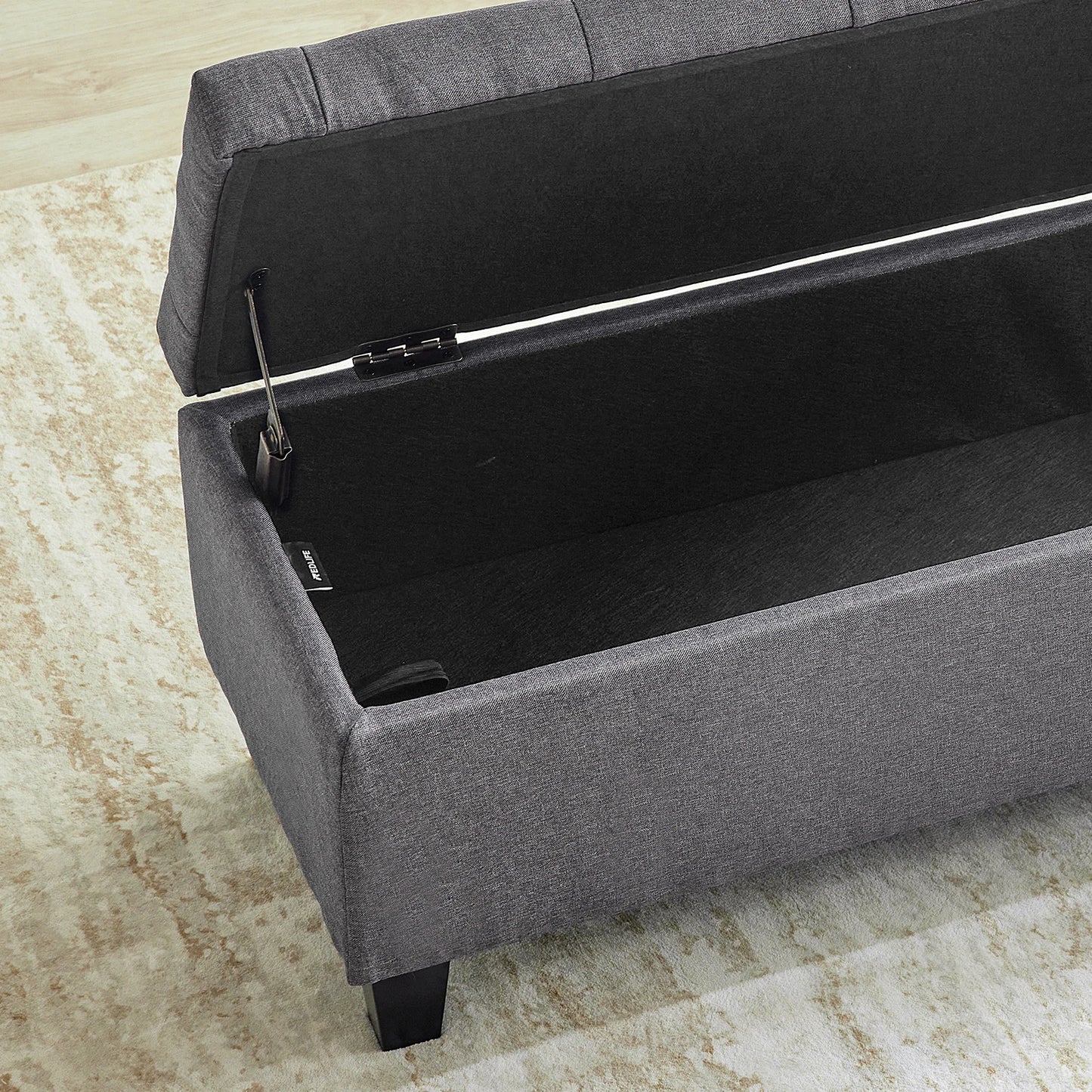 42'' Storage Ottoman Bench, Tufted Entryway Bedroom Bench Footrest Stool w/ Flipping Lid Safety Hinge 66 L Storage Space
