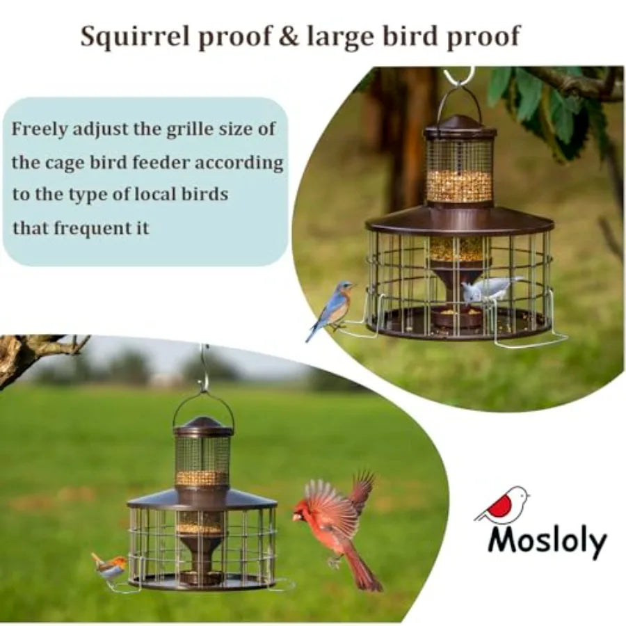 Squirrel Proof, Bird Feeders 3Lbs Capacity Caged Bird Feeder, Starling-Proof Flexible Adjustment of Grill