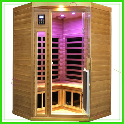 2-3 Person Corner Infrared Sauna, 1760W Low EMF, Red Cedar Wood with Heating Panels & Bluetooth