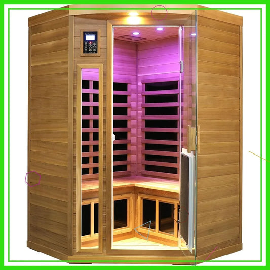 2-3 Person Corner Infrared Sauna, 1760W Low EMF, Red Cedar Wood with Heating Panels & Bluetooth