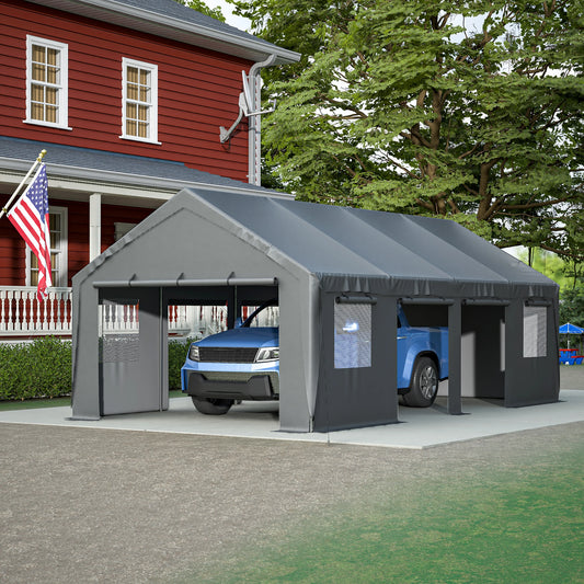 13' x 25' Heavy Duty Carport with Roll-up Sidewall & Ventilated Windows, Galvanized Frame Portable Carport