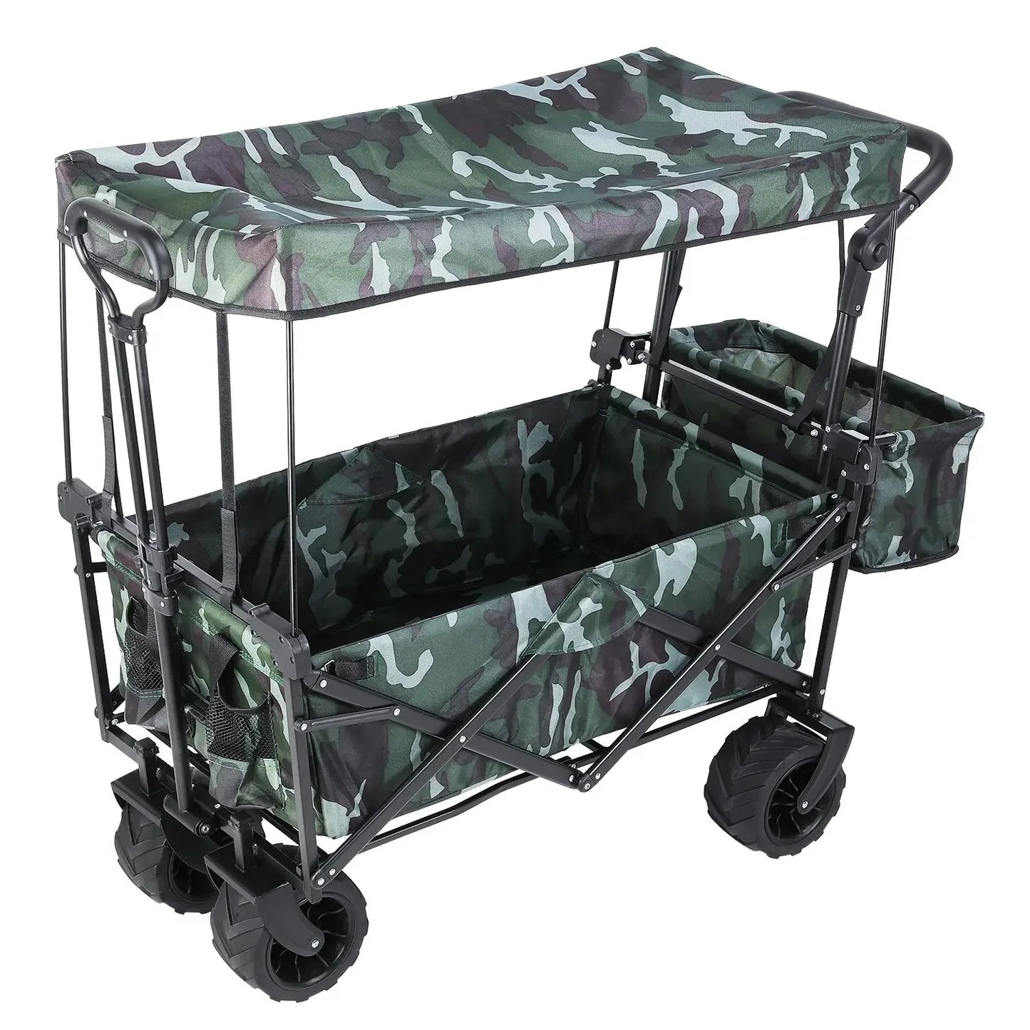Collapsible Garden Cart Wagon with Removable Canopy,  Push& Pull  Wagon Off-road wheel