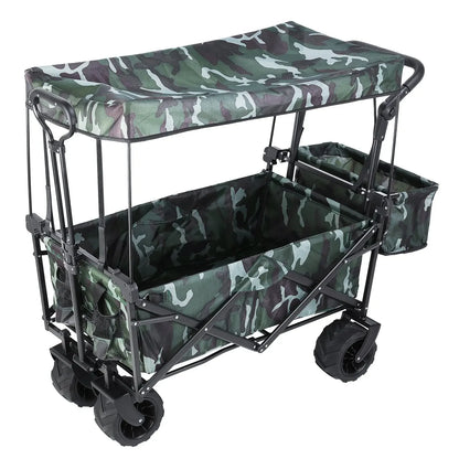 Collapsible Garden Cart Wagon with Removable Canopy,  Push& Pull  Wagon Off-road wheel