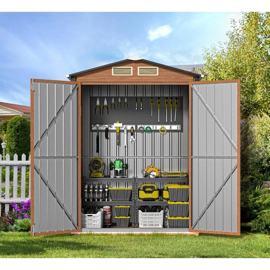 Outdoor Storage Shed, 5x3 Ft Metal Steel Tiny House with Lockable Door, Vertical Outside Storage Building for Garden, Backyard,