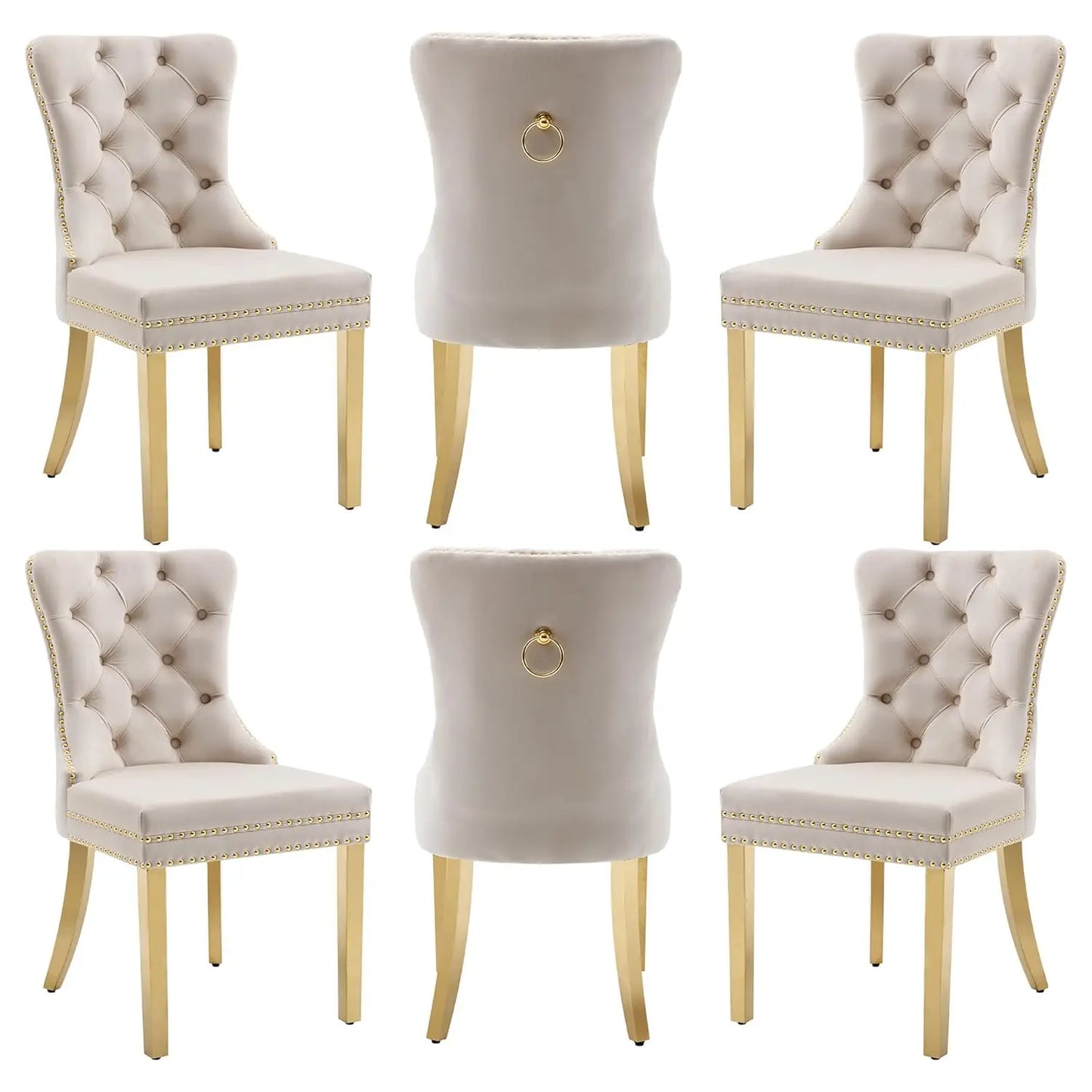 PU Leather Dining Chairs Set of 6, Dining Room Chairs with Solid Wood Legs and Pull Ring, Luxury, Customized