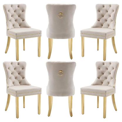 PU Leather Dining Chairs Set of 6, Dining Room Chairs with Solid Wood Legs and Pull Ring, Luxury, Customized