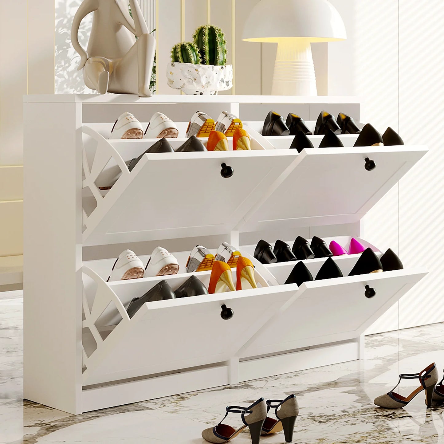 Shoe Cabinet with Flip Drawers, Shoe Storage Cabinet with Adjustable Shelf & Anti-Tipping Device
