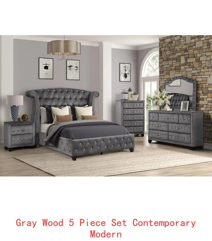 5 Pc Bedroom Set, Wood, Cream Color