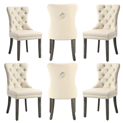 PU Leather Dining Chairs Set of 6, Dining Room Chairs with Solid Wood Legs and Pull Ring, Luxury, Customized