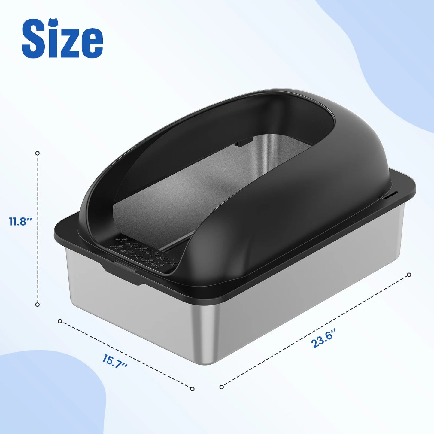 Stainless 24IN Steel Cat Litter Box with Lid, for Big Cats, Anti-Urine Leakage, Scoop and Mat Included