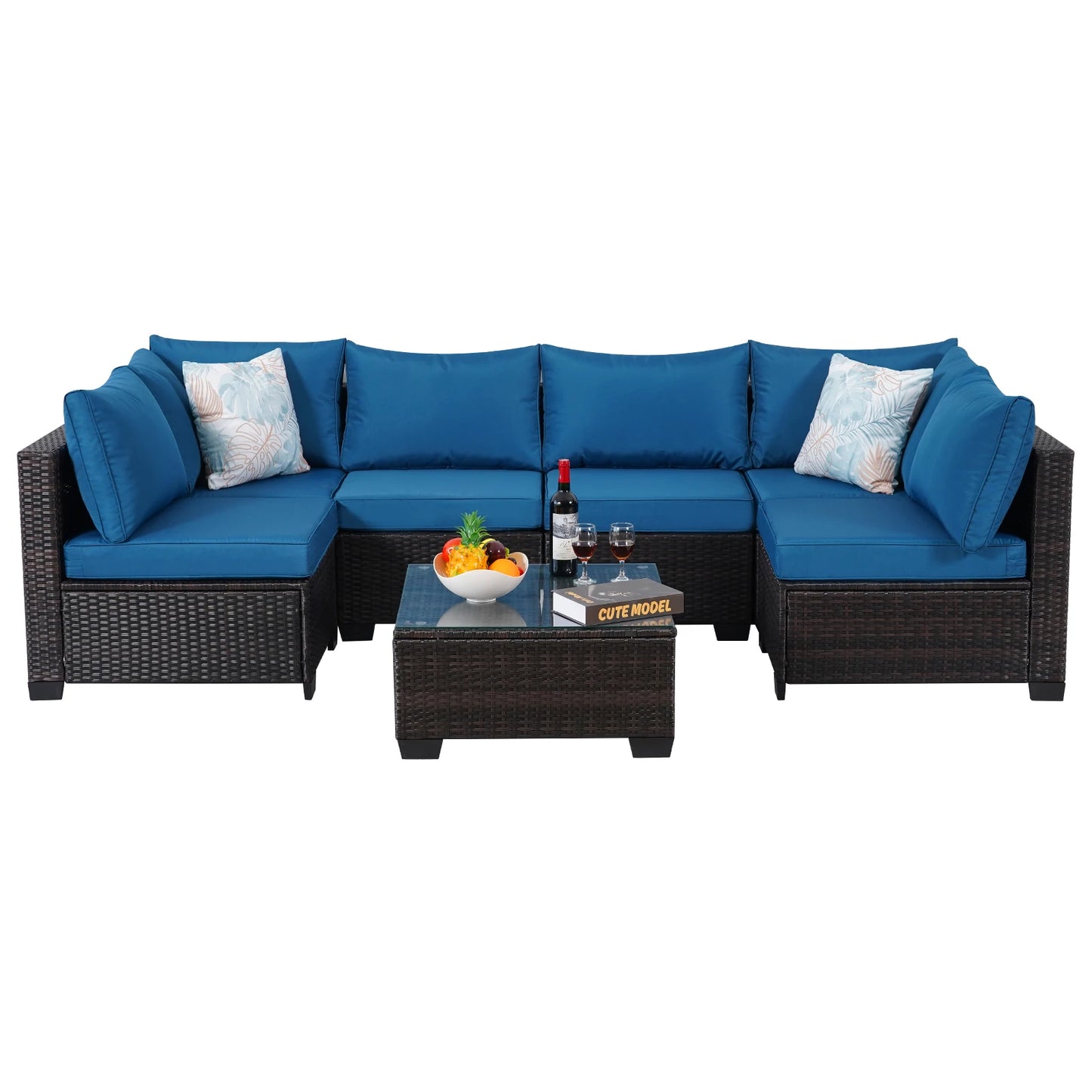 Outdoor Patio Furniture, 7 Piece Outdoor Sectional Sofa , Rattan Wicker Patio Conversation Sets with Thick Cushions