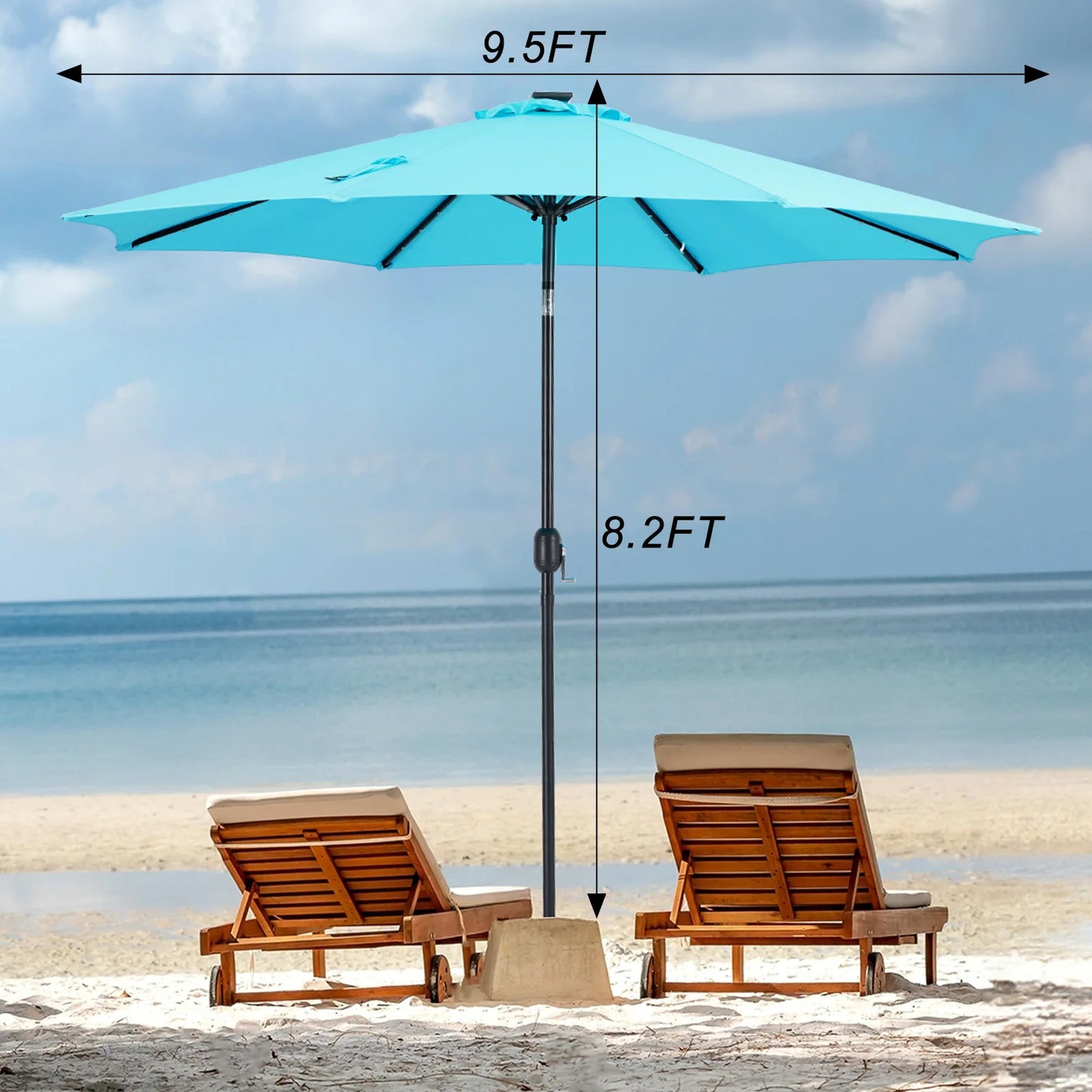 10FT Solar Patio Umbrella with 32 LED Lights UV-Resistant Outdoor Table Umbrella with Tilt and Crank