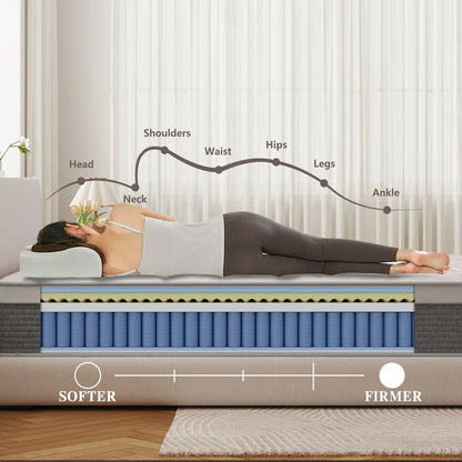 Twin XL Mattress, 12 Inch Twin XL Mattress in a Box Hybrid Design for Cooling Sleep Pressure Relief