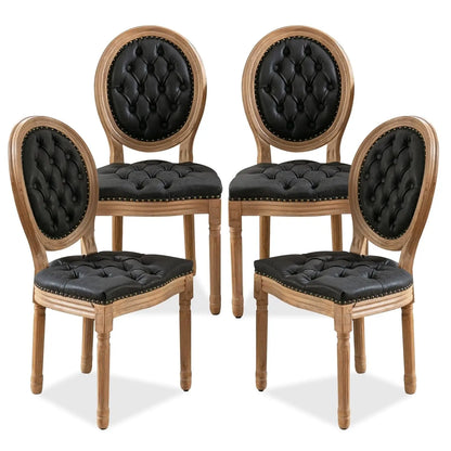 French Dining Chairs Set of 4, Dining Chair with Round Back, Wood Leg Farmhouse Country Rattan Dining Chair for Kitchen,