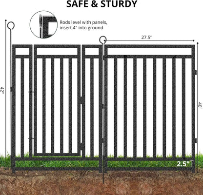 NEW Decorative Garden Fence, Metal Dog Fence, Outdoor for Yard, 36ft (L) × 40in (H), 14 Panels + 2 Gates,Black-Silver