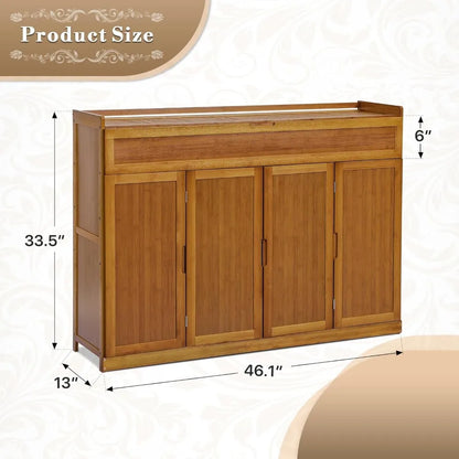 46" 5-Tier Bamboo Shoe Cabinet with Bifold Doors, Shoe Rack for Hallway, Entryway, Storage