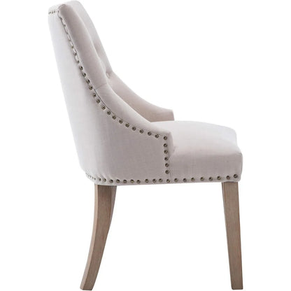 Dining Chair Beige Fabric Leisure Padded Ring Chair, Nailed Trim, Set of 2
