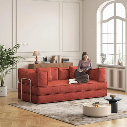 79" Convertible Sofa Bed with Pillows, Corduroy Folding Sleeper Sofa with Fixed-Shape Frame, Boneless Couch for Living Room