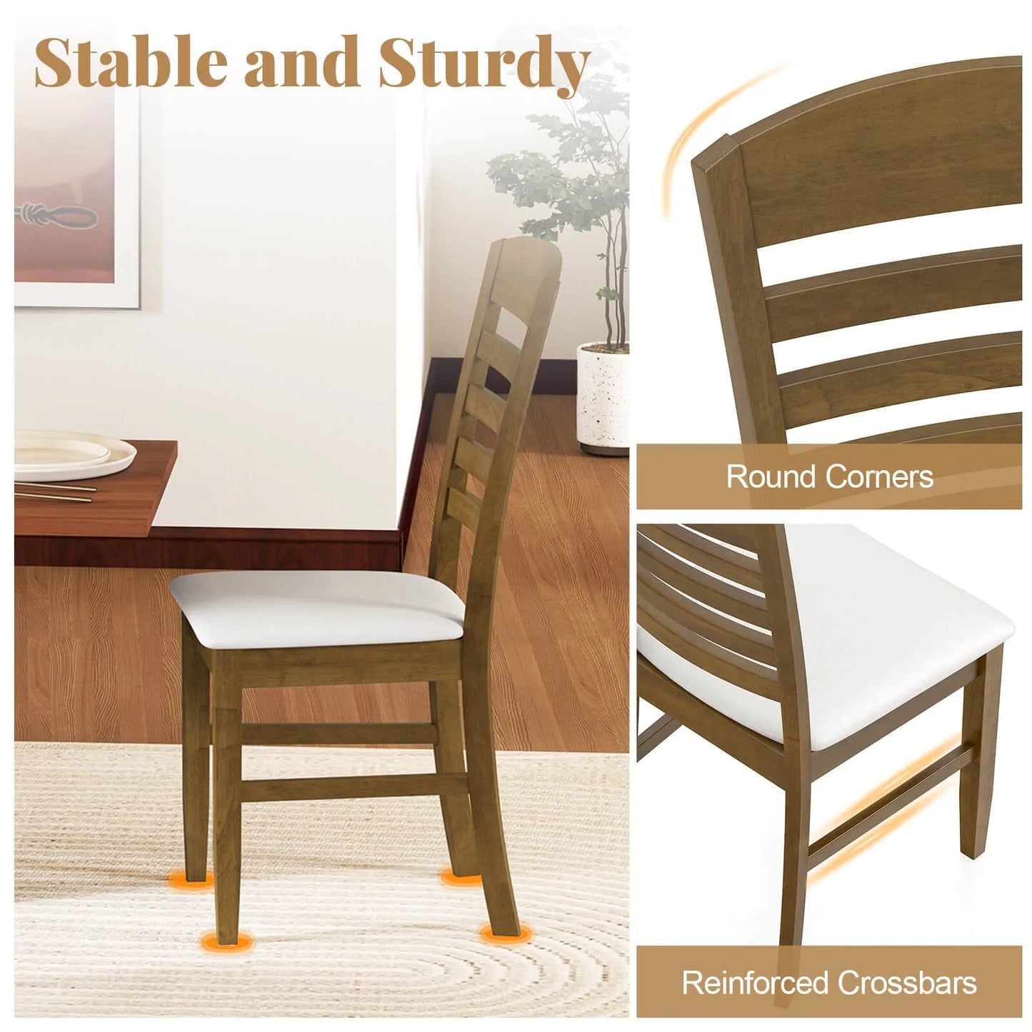 Wood Dining Chairs Set of 2 Fabric Upholstered Side Chairs wi/ Rubber Wood Frame
