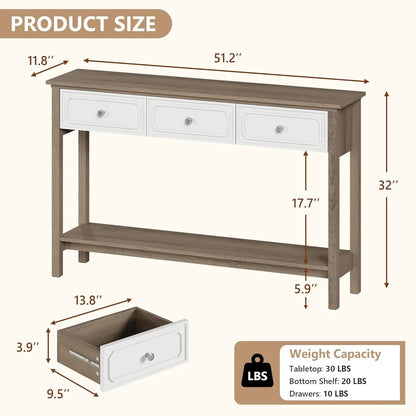 Entryway Table Console Storage 3 Drawers Open Shelf Behind Sofa Narrow Long Hallway