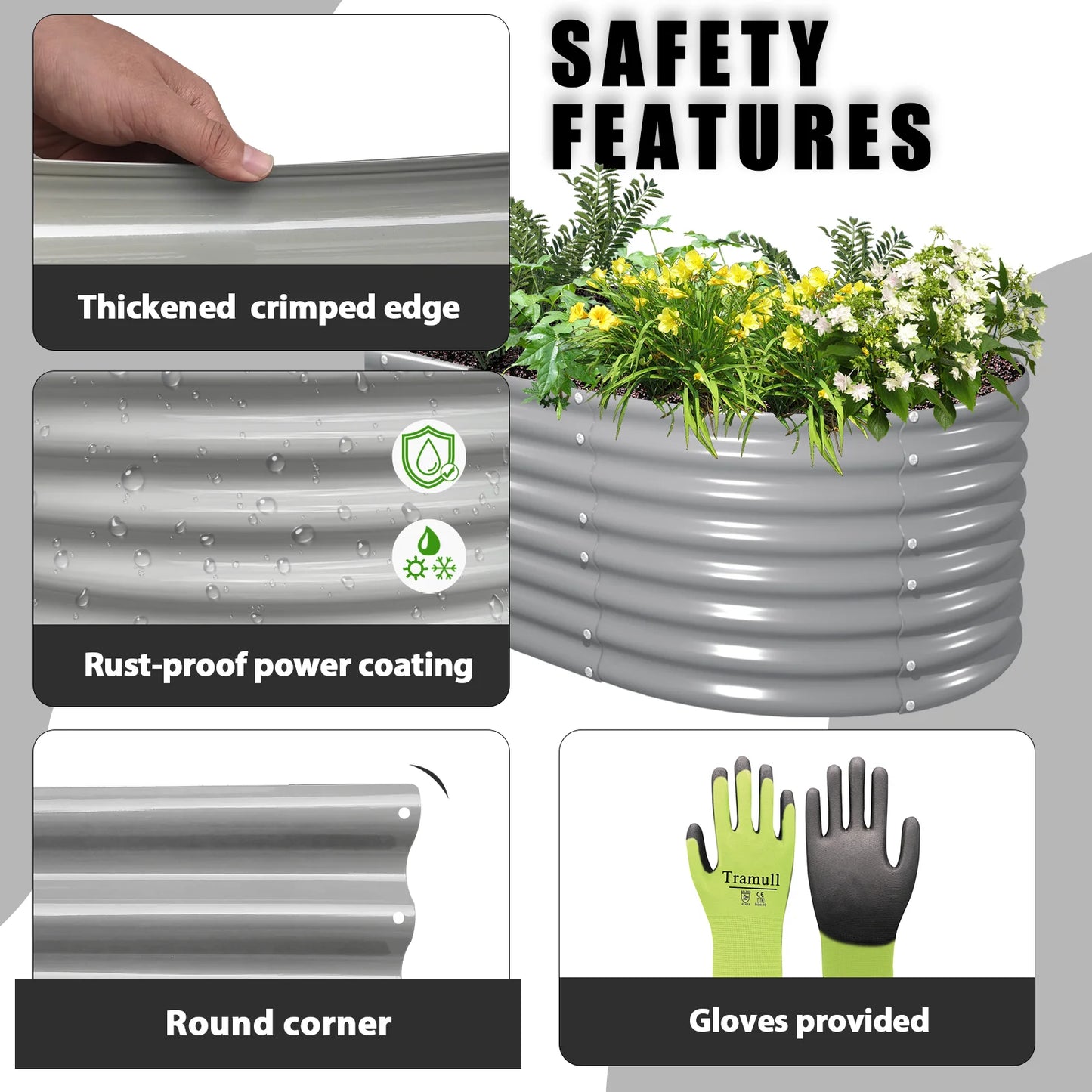 8x3x2FT Galvanized Raised Garden Bed Kit, Oval Outdoor Metal Ground Bottomless Planter Box