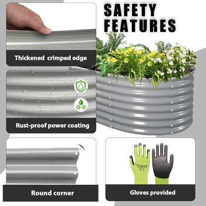 8x3x2FT Galvanized Raised Garden Bed Kit, Oval Outdoor Metal Ground Bottomless Planter Box