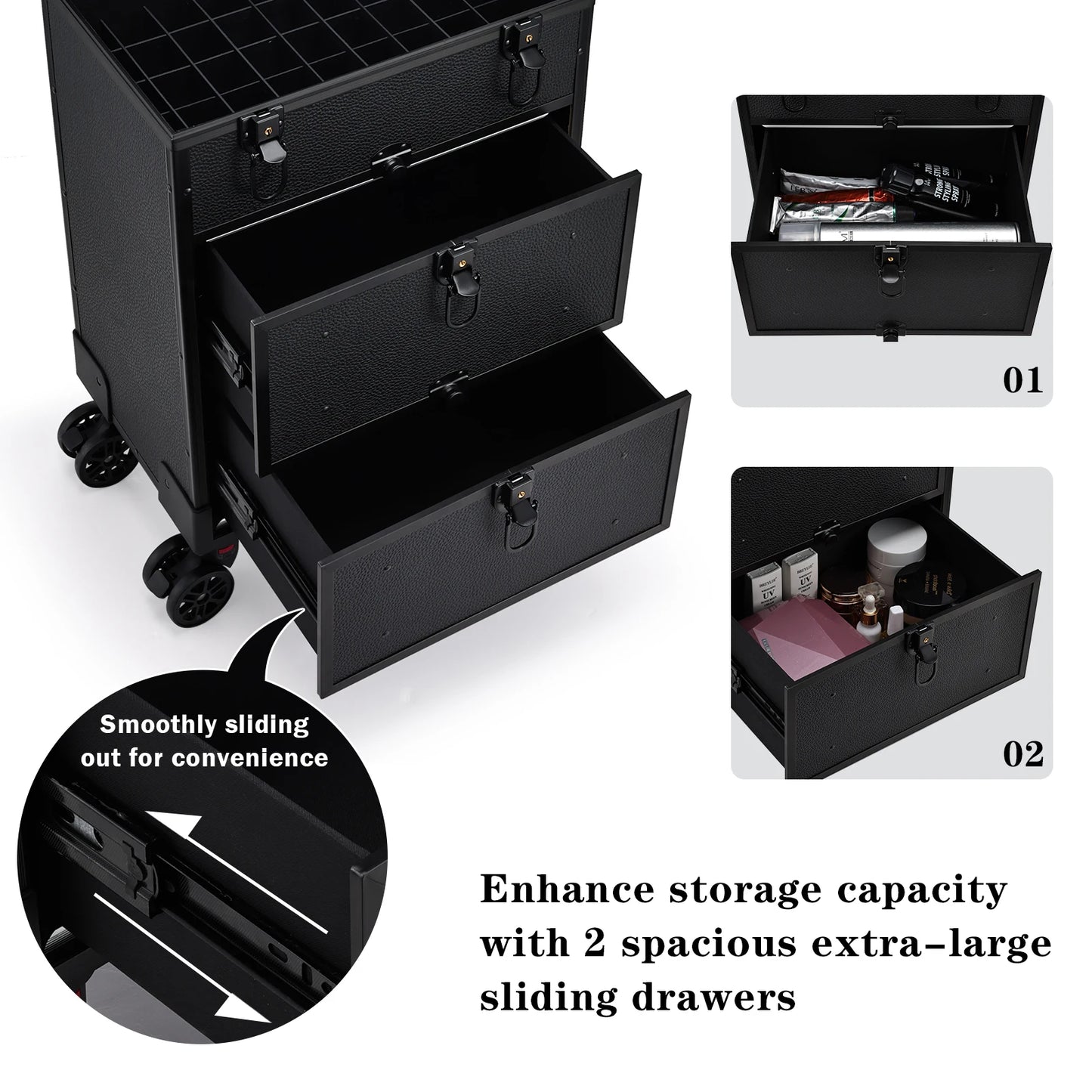 Cosmetology Case On Wheels Rolling Makeup Case Cart Professional Makeup Briefcase With Wheels For Cosmetics & Tattoo & Salon