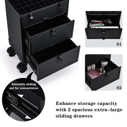 Cosmetology Case On Wheels Rolling Makeup Case Cart Professional Makeup Briefcase With Wheels For Cosmetics & Tattoo & Salon