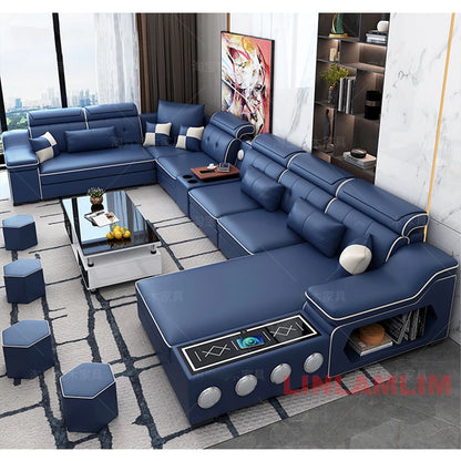Sectional Sofa Set with Chaise Lounge, Bluetooth Speakers, and USB Charging Ports