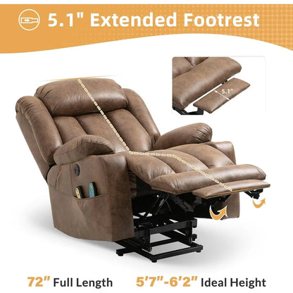 Large Electric Power Lift Recliner Chair with Extended Footrest for Elderly Big, Extra Large and Wide