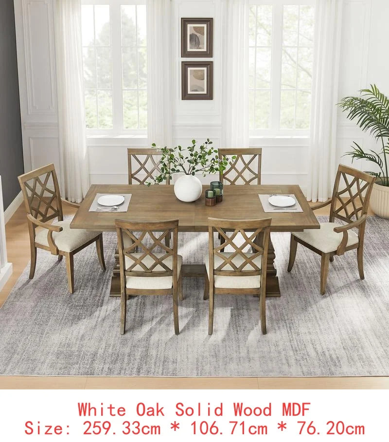 Extendable 7-Piece Retro Wooden Dining Set for 6, Curved Table & Upholstered Chairs