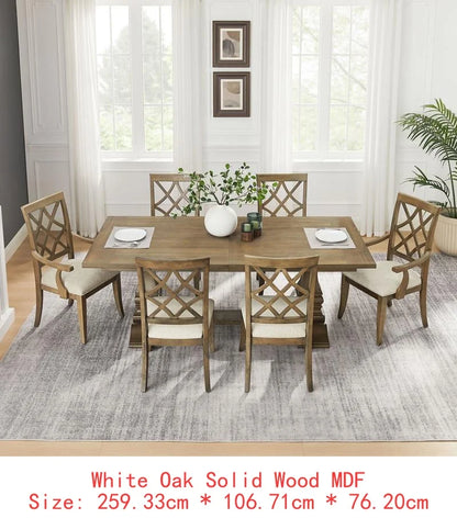 Extendable 7-Piece Retro Wooden Dining Set for 6, Curved Table & Upholstered Chairs
