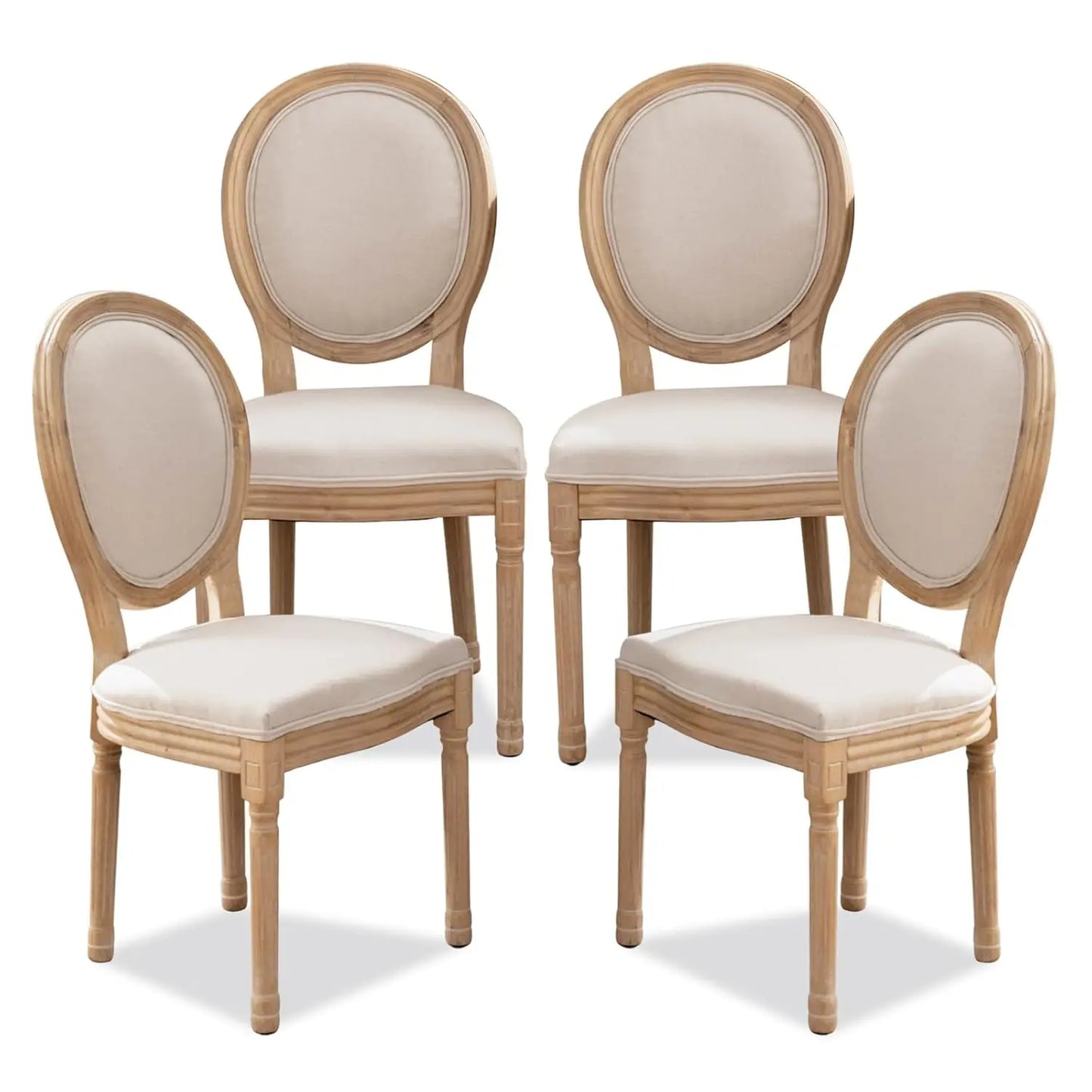 French Dining Chairs Set of 4, Dining Chair with Round Back, Wood Leg Farmhouse Country Rattan Dining Chair for Kitchen,