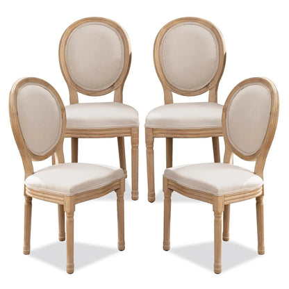 French Dining Chairs Set of 4, Dining Chair with Round Back, Wood Leg Farmhouse Country Rattan Dining Chair for Kitchen,