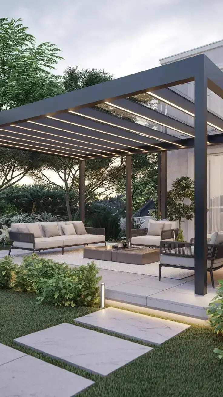 Outdoor, Waterproof, Aluminum, Louvered Sunroof Pergola Sun Shade Frame Electric,  Roof  Canopy
