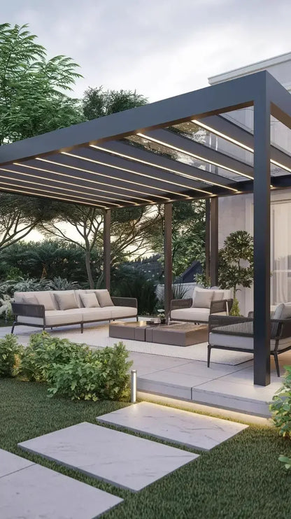 Outdoor, Waterproof, Aluminum, Louvered Sunroof Pergola Sun Shade Frame Electric,  Roof  Canopy