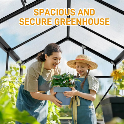Greenhouse for Outdoors, 6x10 FT Heavy Duty Polycarbonate Greenhouse with 5 Roof Vents, Aluminum Large Walk-in Greenhouse for Ou
