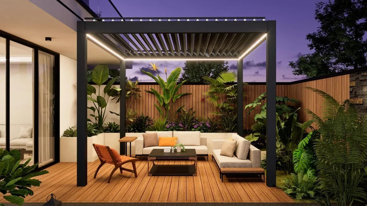 Outdoor, Waterproof, Aluminum, Louvered Sunroof Pergola Sun Shade Frame Electric,  Roof  Canopy