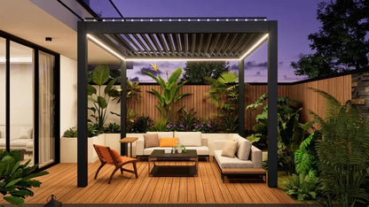 Outdoor, Waterproof, Aluminum, Louvered Sunroof Pergola Sun Shade Frame Electric,  Roof  Canopy
