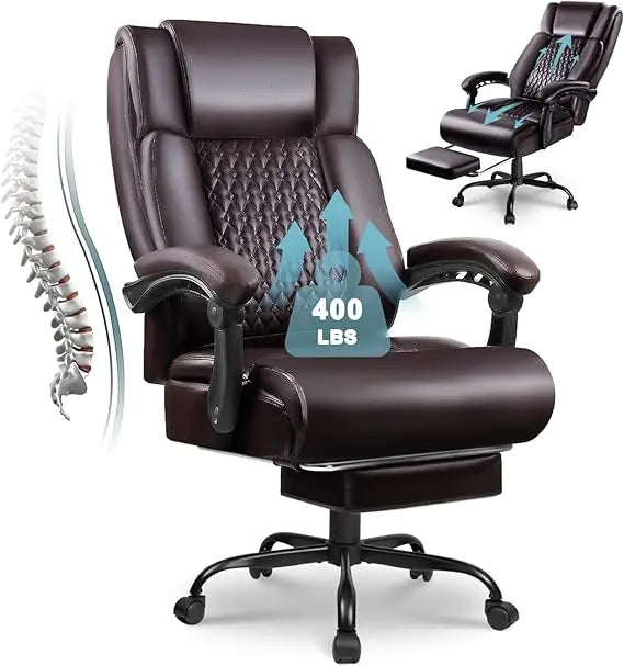 Big and Tall Office Chair with Foot Rest 400lbs, Heavy Duty Executive Leather Office Chair for Heavy People, Comfy High Back