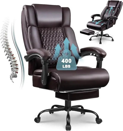 Big and Tall Office Chair with Foot Rest 400lbs, Heavy Duty Executive Leather Office Chair for Heavy People, Comfy High Back