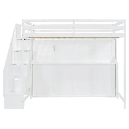 Full Over Full Murphy Bed w/ Hydraulic Lift & Desk Design, White Finish - Space-Saving Solution