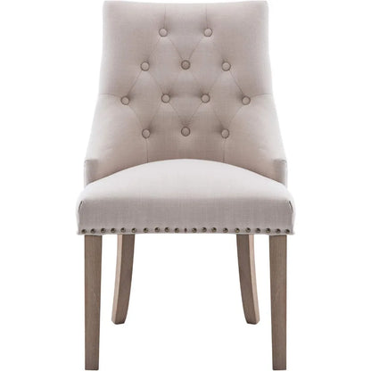 Dining Chair Beige Fabric Leisure Padded Ring Chair, Nailed Trim, Set of 2