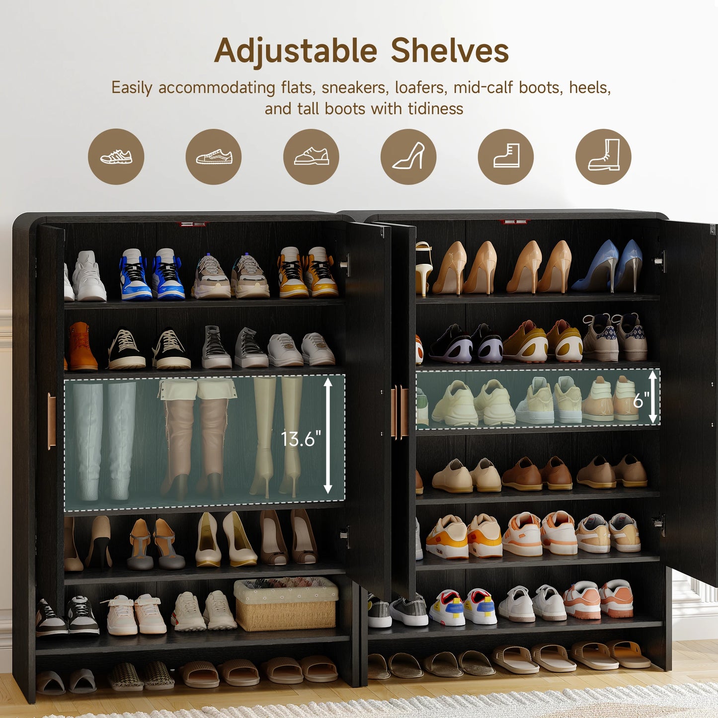 Shoe Cabinet, 6-Tier Shoe Storage Cabinet for Entryway, 45'' Large Wooden Shoe Organizer