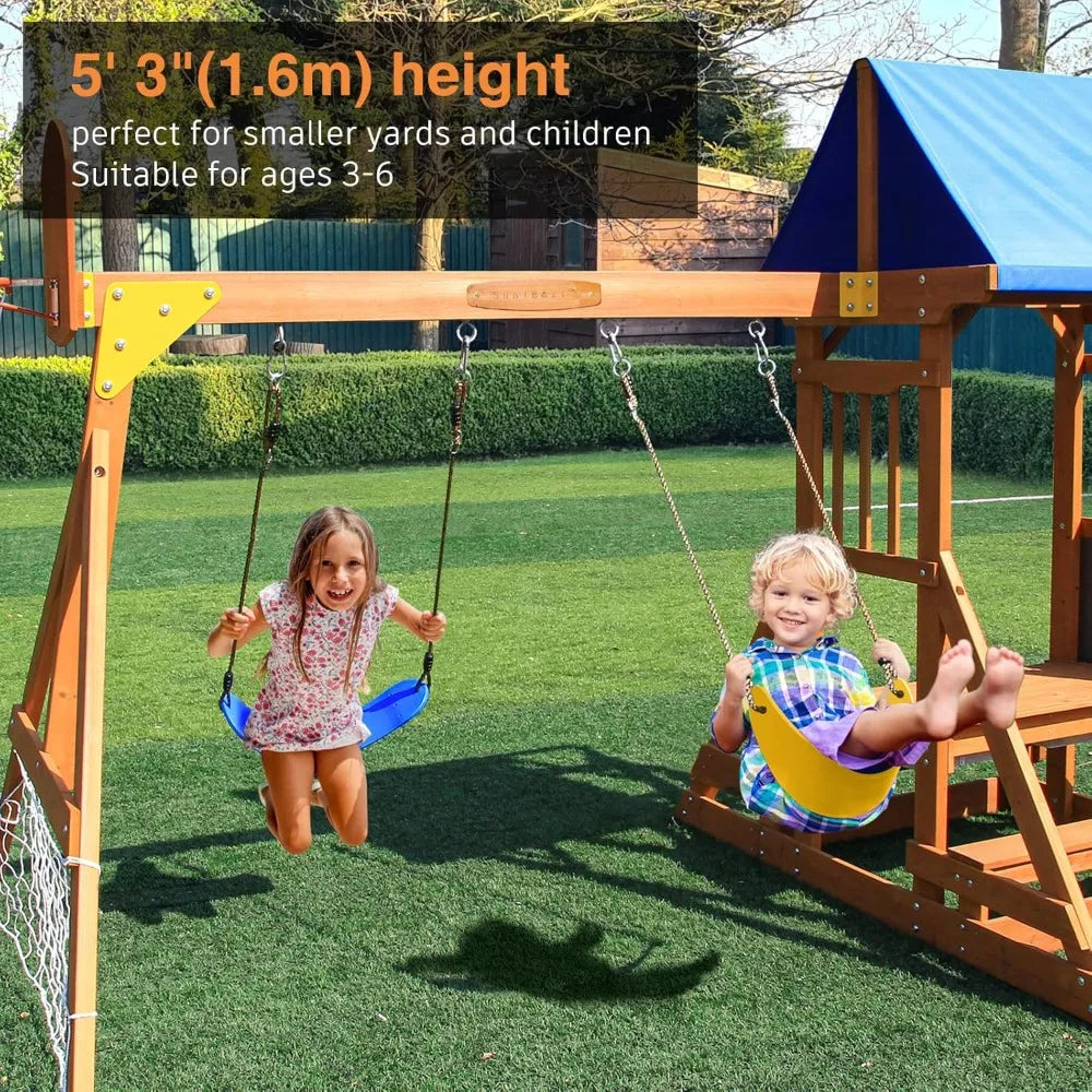6-in-1 Wooden Playground Playsets for Backyards, Outdoor Swing Sets Ages 3-6, Little Playground Set with Picnic Table