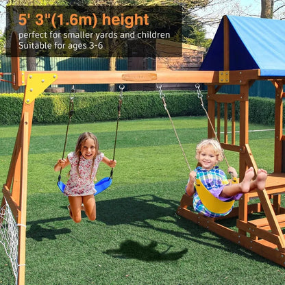 6-in-1 Wooden Playground Playsets for Backyards, Outdoor Swing Sets Ages 3-6, Little Playground Set with Picnic Table