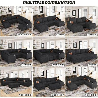 Sectional Sofa Couch with Storage, U Shape Convertible Corner Couches for Living Room Dark Grey Couch