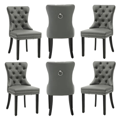 PU Leather Dining Chairs Set of 6, Dining Room Chairs with Solid Wood Legs and Pull Ring, Luxury, Customized